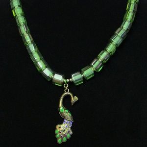 Cane Glass and Peacock Necklace